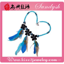 wholesale hot sale newest fashion handmade colorful crystal real choker bib pendant feather necklace